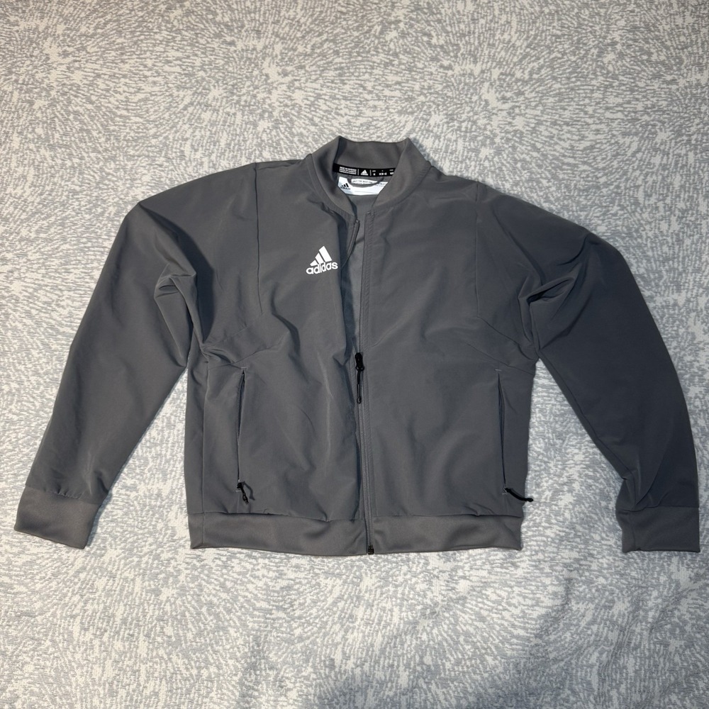 Adidas Jacket Womens Medium Gray Asymmetrical Zip Track Knit Stretch Athletic